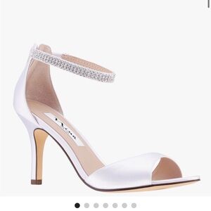 Nina Volanda White Satin with Crystal Strap Heels